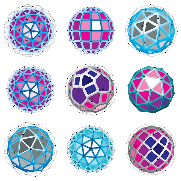 Set of perspective technology shapes, polygonal wireframe objects collection. Abstract faceted elements for use as design structures on communication technology theme