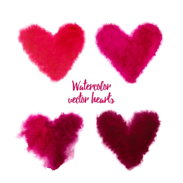 Set of pink vector watercolor hearts