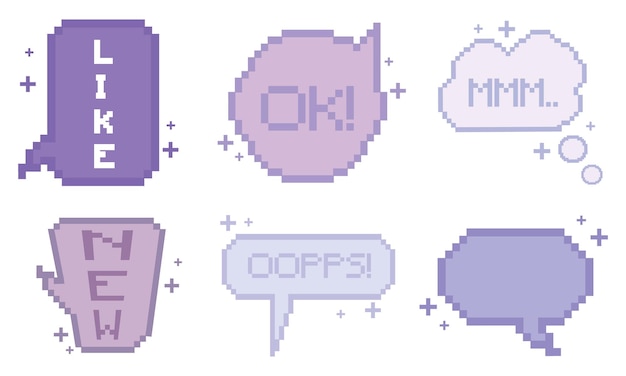 Set of pixelated comic speech bubble chats Vector illustration