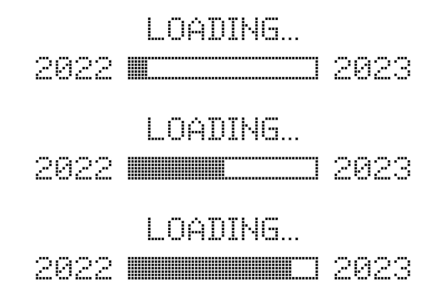 Set of Pixelated Progress Bar Showing Loading of 2023 year Pixel Loading Progress