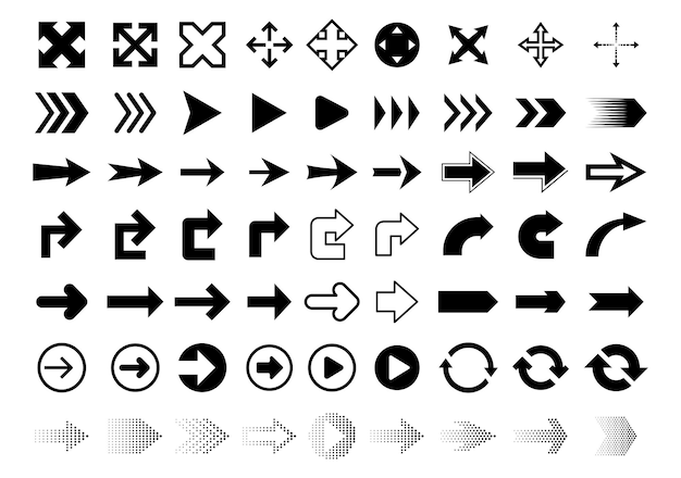Set of pointer arrows Collection of different arrows for web design mobile applications Vector illustration