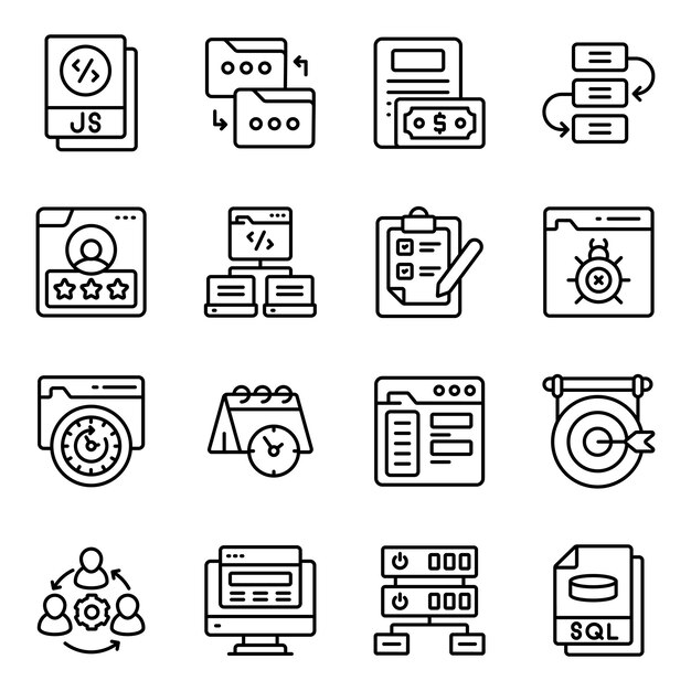 set of programming and coding solid icons