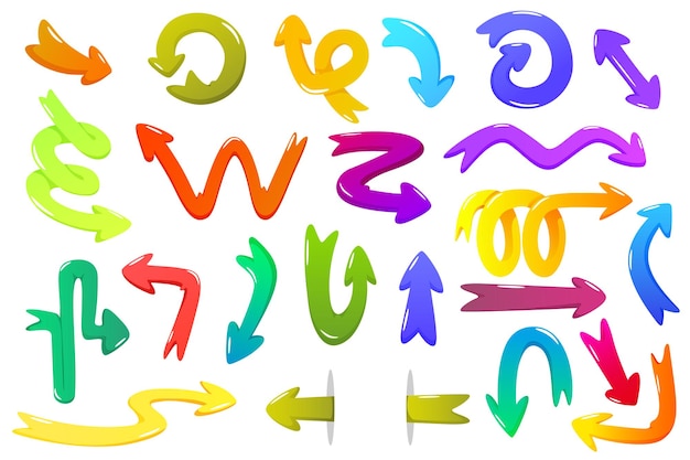 Set of quirky arrows isolated on background retro comic spiral shape pointer for app ui design arrow