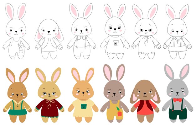Set of rabbits in flat style isolated vector