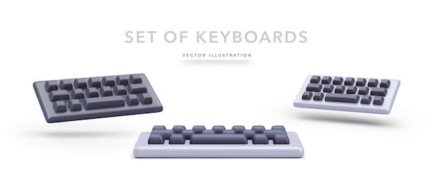 Set of realistic keyboards isolated on white background Vector illustration