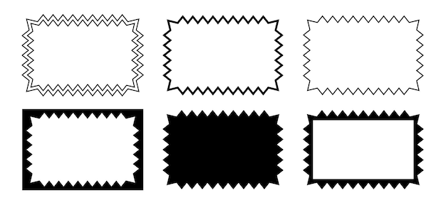 Set of rectangle frames and shapes with zigzag edges Blank text boxes or banners tags or labels