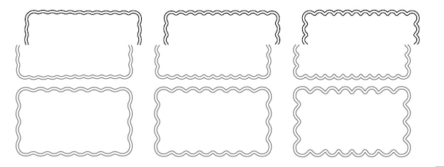 Set of rectangle frames with double wavy borders Wiggly rectangular shapes Empty text boxes tags