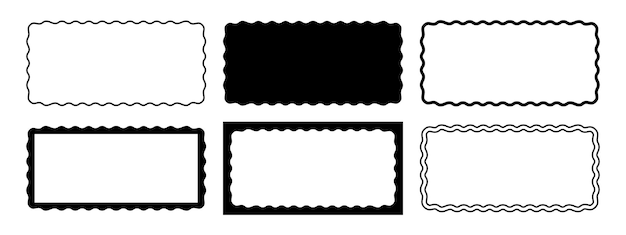 Set of rectangle frames with wiggly edges Rectangular shapes with undulated borders