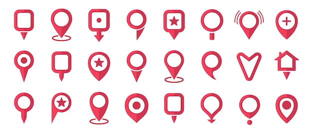 Set of red location pin pointer icon in a flat design Location marker symbol Red map pin icon collection in a flat design