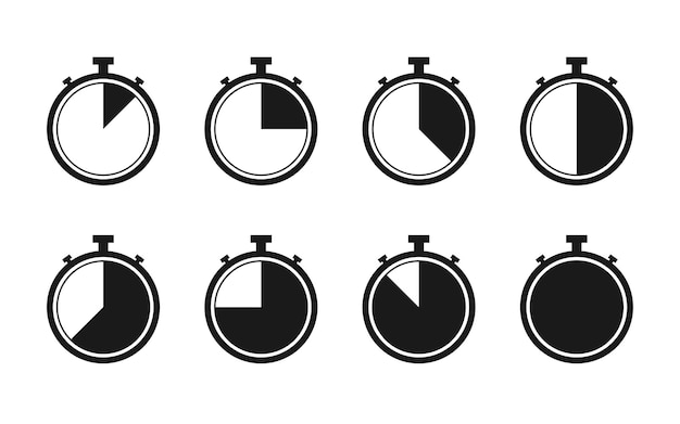 Set of round clocks faces showing different time Vector illustration