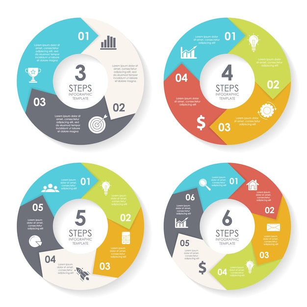 set of round infographic diagram circles of 2 3 4 6 elements