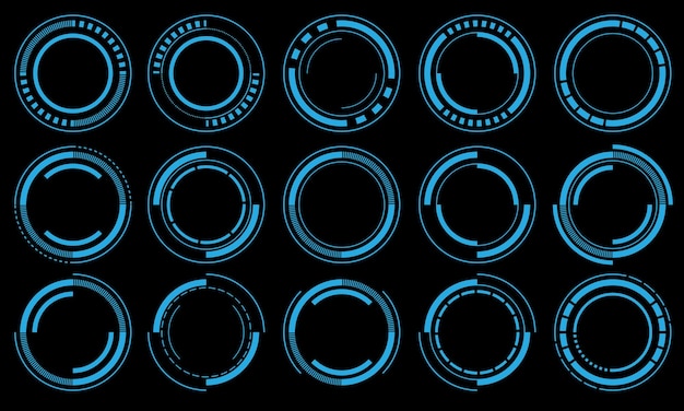 set of sci fi blue circle user interface elements technology futuristic design modern creative on black background vector