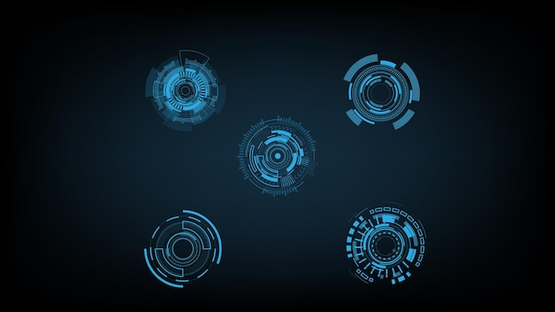 Set of sci fi futuristic user interfaces on blue background. Vector illustration.