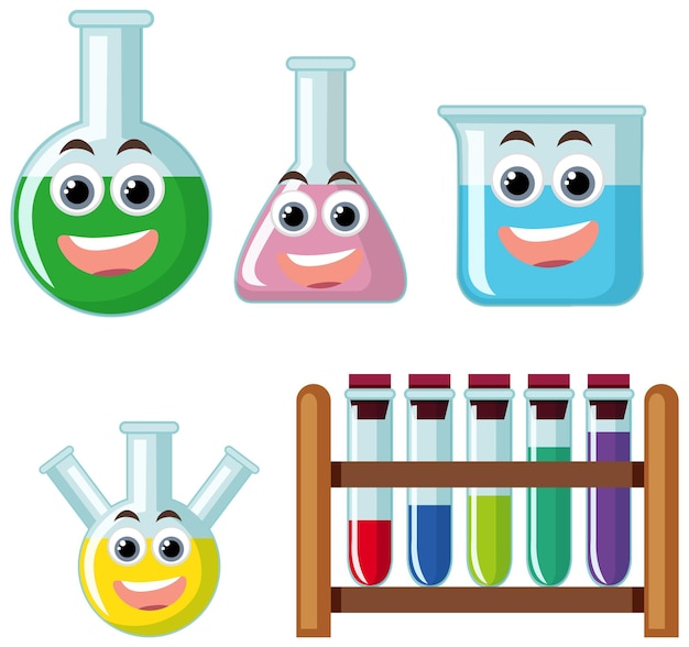set of science experiment with facial expression