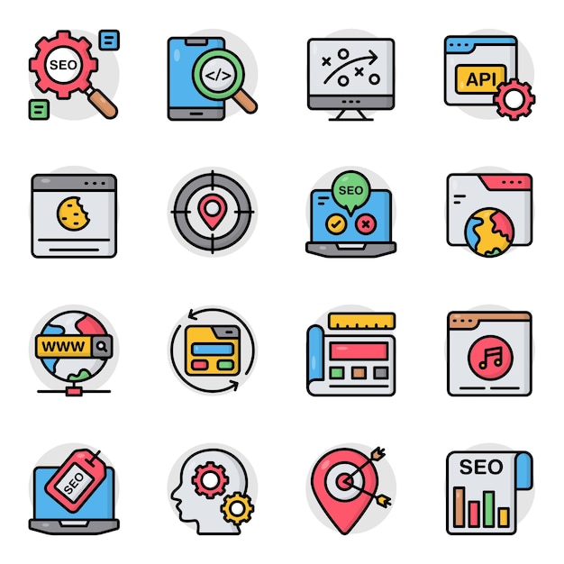 set of seo and technology flat icons