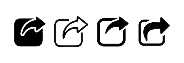 Set of share vector icona black and white sign that says recycle and a rectangle is shown