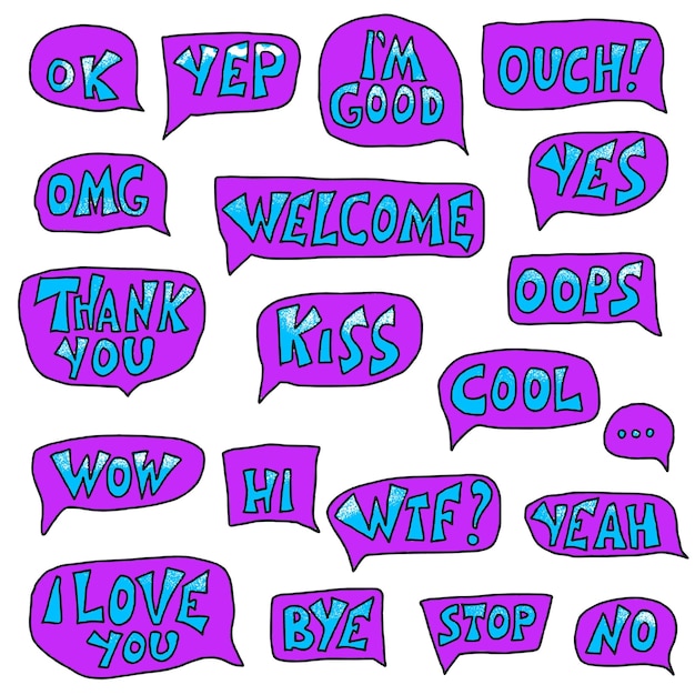 Set of short phrases with speech bubble