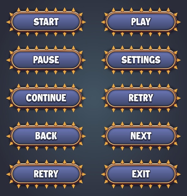 Set of silver game buttons for mobile games with editable text effect gui to build 2d games