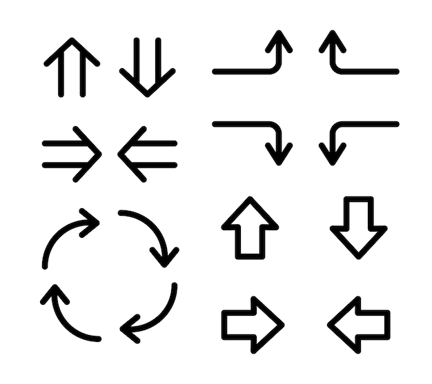 Set of simple Arrows Cursor Exit direction Various Arrow Turns Circulation turn left turn righ