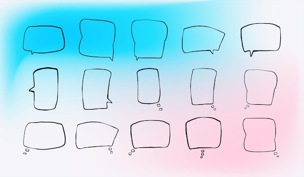 Set of simple lines hand drawn speech bubbles in various shapes gradient background Set of simple of hand drawn speech bubbles gradient background Set of simple lines hand drawn speech bubbles
