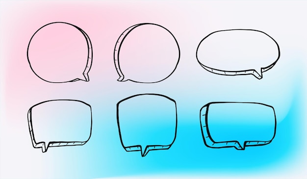 Set of simple lines hand drawn speech bubbles in various shapes gradient background Set of simple of hand drawn speech bubbles gradient background Set of simple lines hand drawn speech bubbles