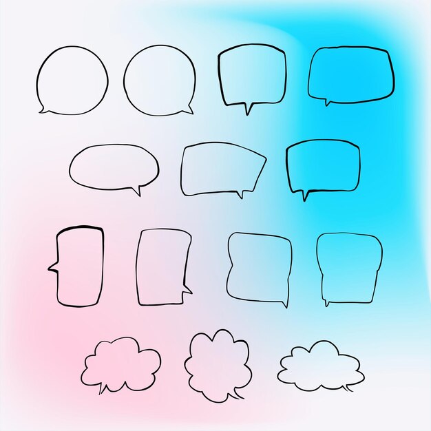 Set of simple lines hand drawn speech bubbles in various shapes gradient background Set of simple of hand drawn speech bubbles gradient background Set of simple lines hand drawn speech bubbles