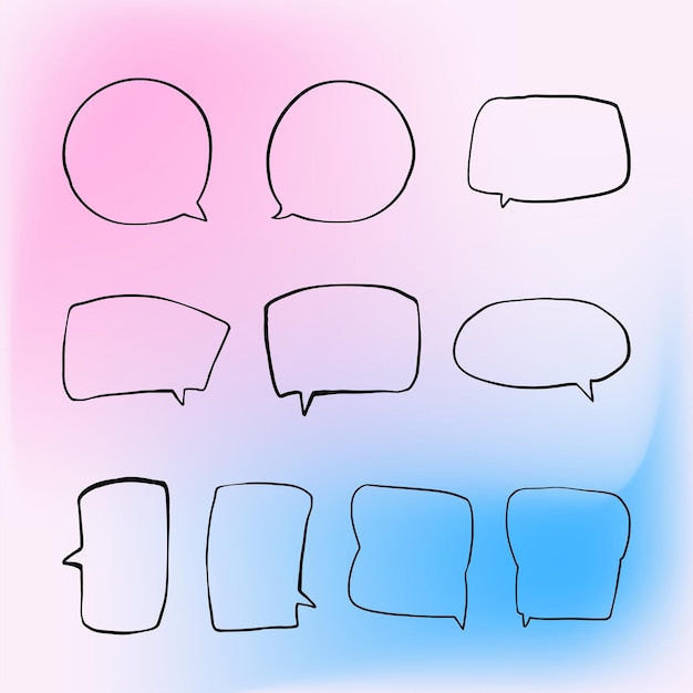 Set of simple lines hand drawn speech bubbles in various shapes gradient background Set of simple of hand drawn speech bubbles gradient background Set of simple lines hand drawn speech bubbles