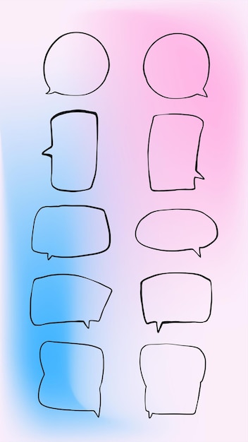 Set of simple lines hand drawn speech bubbles in various shapes gradient background Set of simple of hand drawn speech bubbles gradient background Set of simple lines hand drawn speech bubbles