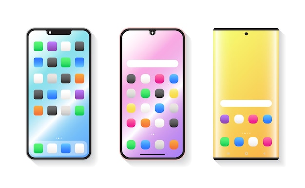 Set of Smartphone Isolated 3D Mockup Gradient Home Screen Application