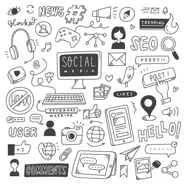 Vector set of social media doodles