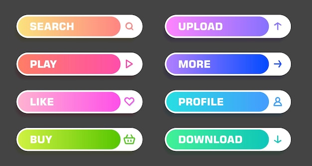Set of social media modern buttons Different gradient colors and icons on oval forms with shadows