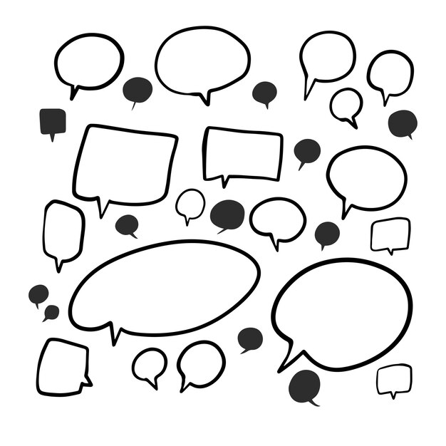 set of speak bubble text, chatting box, message box outline cartoon illustration design. balloon doo
