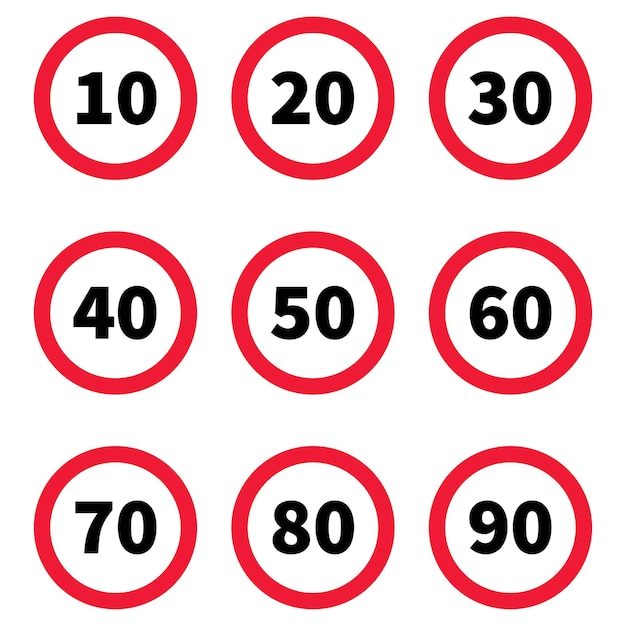 Set of speed limit signs Vector illustration