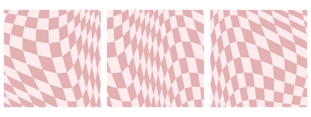 Set of Square Abstract Background Featuring Psychedelic Groovy Checkerboard
