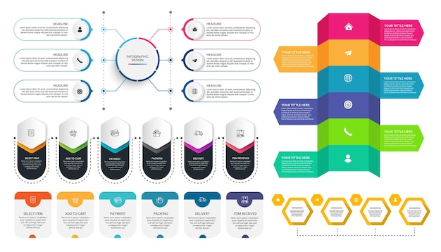 set of steps business data visualization timeline process infographic template design with icons