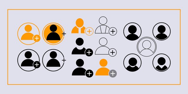 Set of team work add communication icon sign symbol outline for management business vector