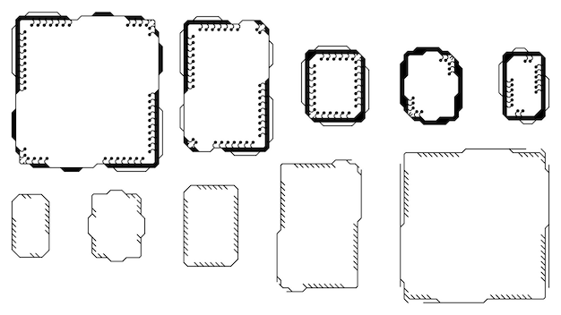 Set of tech frames isolated on white background Hud frame with pcb elements Design element