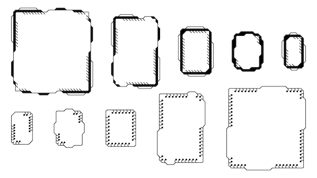 Set of tech frames isolated on white background Hud frame with pcb elements Design element