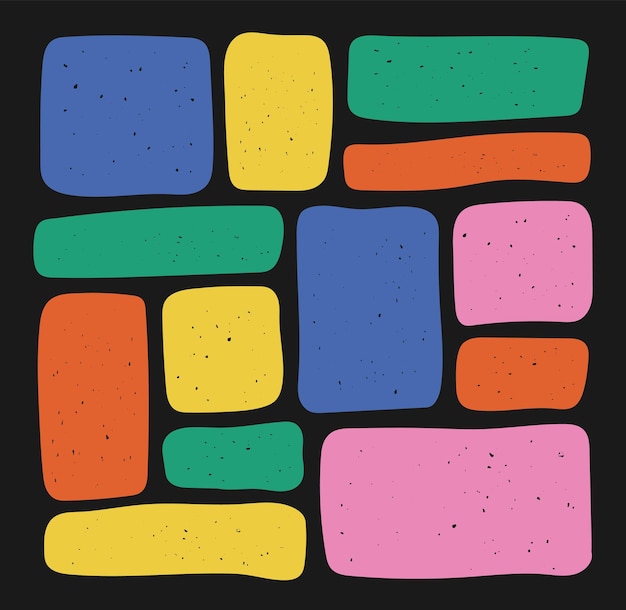 Set of textured multicolored rectangle shape Drawing organic blank background Color speech bubble blobs Textbox in doodle and hand drawn style