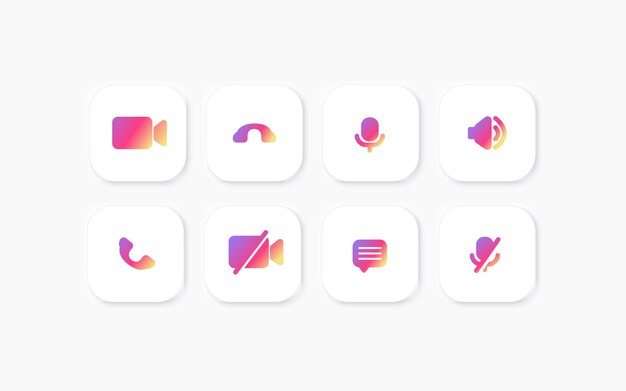 Set of the video chat user interface icons with simple objects message microphone turn camera