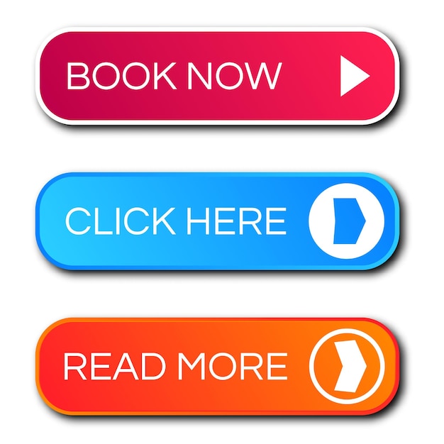 Set of three modern gradient buttons with shadows. Read more Buttons. Vector illustration