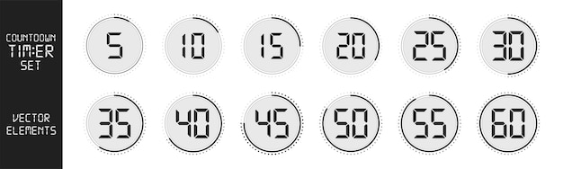 set of timer and stopwatch icons countdown 102030405060 minutes or seconds