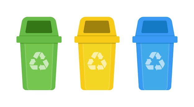 Set of Trash bin with recycling signs