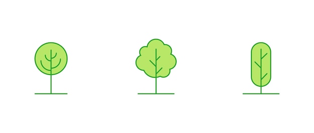 set of tree and leaf collection hand drawn flat design vector element botanical set of bare trees