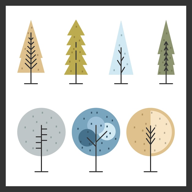Set of trees geometric shape in cartoon style