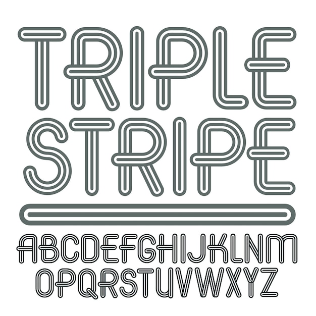 set of trendy vector capital alphabet letters isolated. retro type font, script from a to z can be used for logo creation. created using geometric triple stripes.