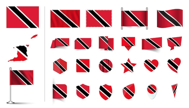 set of Trinidad and Tobago flag flat Icon set vector illustration flag button waving 3d