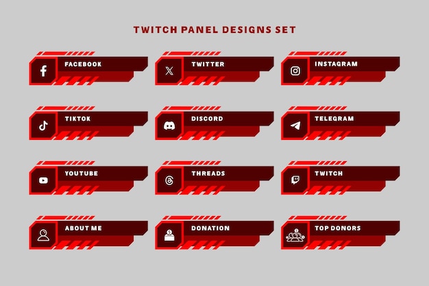 Set of Twitch Panels Design Red Tone