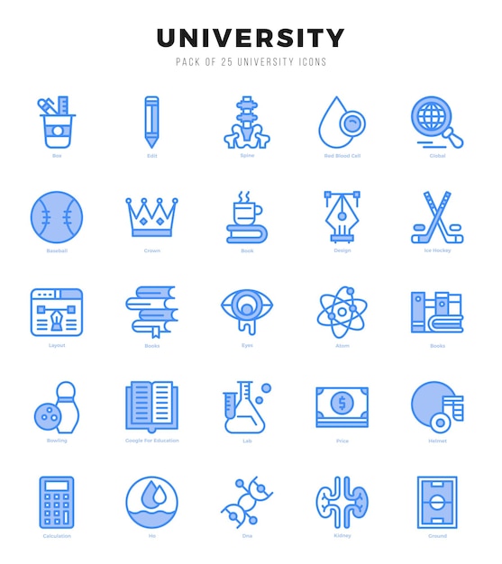 set of two color university icons two color art icon vector illustration