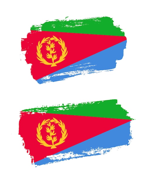 Set of two creative brush painted flags of Eritrea country with solid background